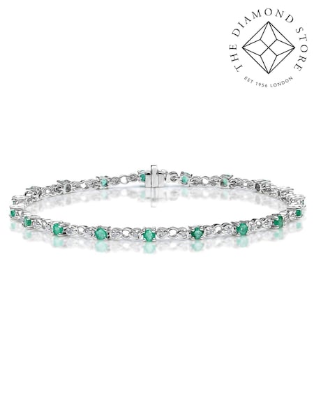 The Diamond Store Green Emerald and Lab Diamond Tennis Bracelet Claw Set in 925 Silver (F26858) | €381