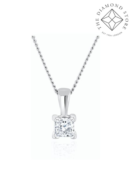 The Diamond Store 9K White Gold 0.15ct Princess Cut Lab Diamond Pendant Necklace (F26859) | €279
