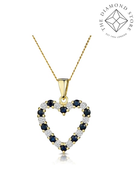 The Diamond Store 9K Gold Sapphire and 0.03ct Diamond Heart Pendant Necklace (F26871) | €344