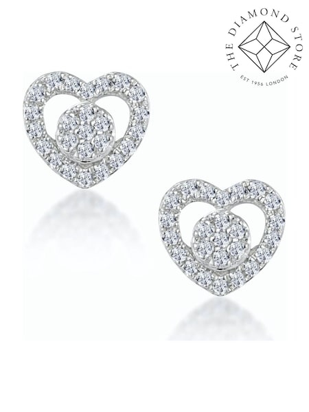The Diamond Store 9K White Gold Diamond Heart Solitaire Stellato Earrings (F26874) | €445