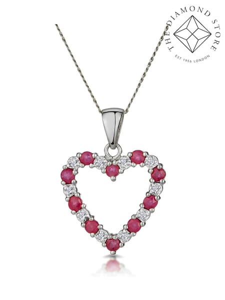 The Diamond Store Ruby 0.68CT And Diamond 9K White Gold Heart Pendant Necklace (F26877) | €370