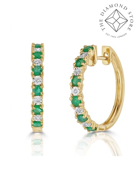 The Diamond Store Green 9K Gold Tone Stellato Emerald 0.63ct And Diamond Earrings (F26878) | €701