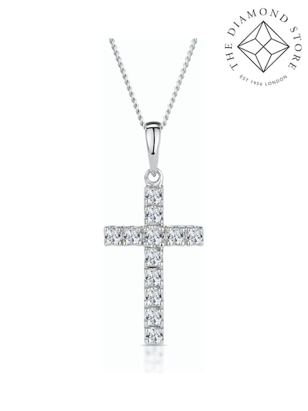 The Diamond Store White Lab Diamond Cross Necklace Pendant 0.22ct set in 925 Silver (F26881) | €178