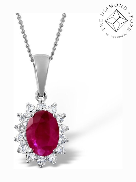 The Diamond Store Red 7 x 5mm Centre Ruby Pendant Necklace With Lab Diamonds in 925 Silver (F26883) | €313