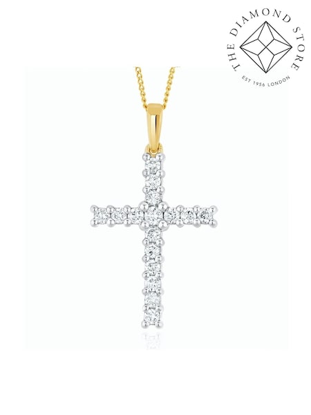 The Diamond Store 9K Yellow Gold 0.50ct H/Si Lab White Diamond Cross Pendant Necklace Claw Set (F26888) | €612