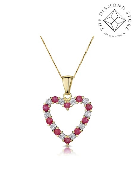 The Diamond Store 9K Gold 0.68ct Ruby And Diamond Heart Pendant Necklace (F26903) | €344