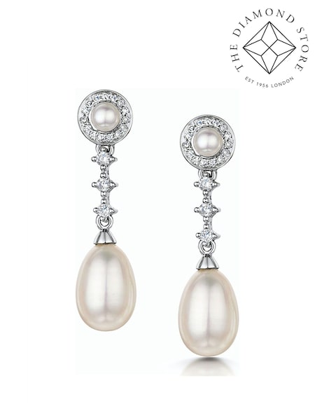 The Diamond Store White Stellato Collection Pearl and Diamond Earrings in 9K White Gold (F26905) | €607