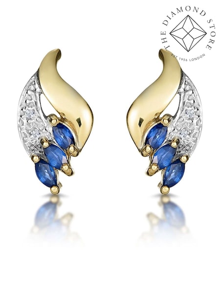 The Diamond Store Blue 9K Yellow Gold Tone Sapphire 4mm x 2mm And Diamond Earrings (F26908) | €376