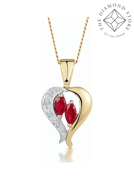 The Diamond Store 9K Yellow Gold Red Ruby 5 x 3mm And Diamond Pendant Necklace (F26909) | €318