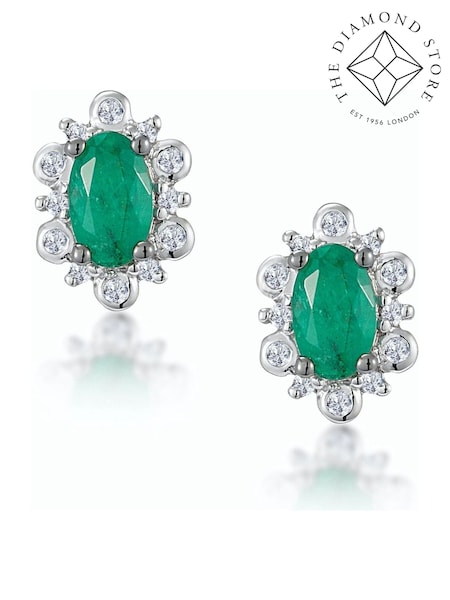 The Diamond Store 9K White Gold 0.50ct Emerald and Diamond Stellato Cluster Earrings (F26911) | €364