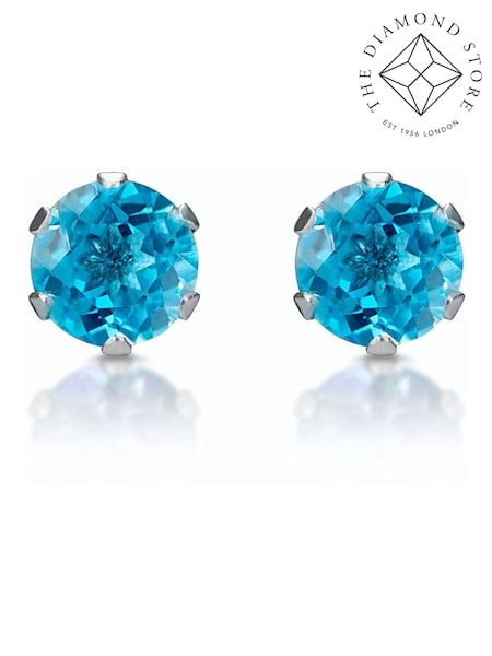 The Diamond Store 9K White Gold Blue Topaz Studded 3 x 3mm Earrings (F26915) | €185