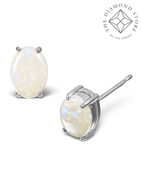 The Diamond Store 9K White Gold Opal 7 x 5mm Earrings (F26917) | €228