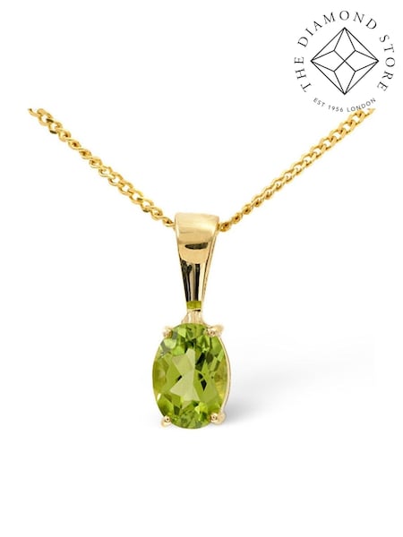The Diamond Store Green Yellow Gold Tone Peridot 7 x 5mm 9K Pendant Necklace (F26920) | €210