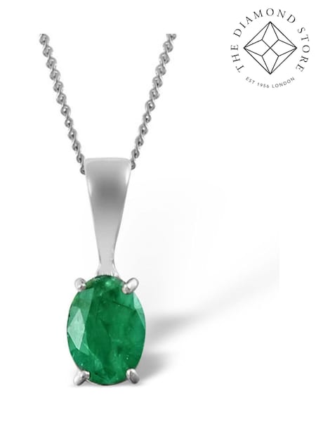 The Diamond Store Green 9K White Gold Emerald 7 x 5mm Pendant Necklace Set (F26924) | €433