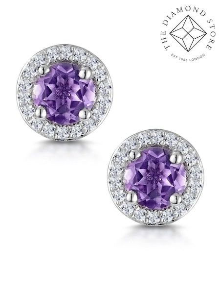 The Diamond Store 9K White Gold 0.64ct Amethyst and Diamond Halo Stellato Earrings (F26940) | €530