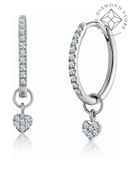 The Diamond Store 9K White Gold Stellato 0.11ct Diamond Encrusted Hoop Heart Earrings (F26950) | €510