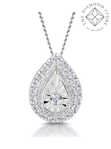 The Diamond Store 9K White Gold 0.10ct Masami Pave Pear Halo Necklace (F26956) | €351