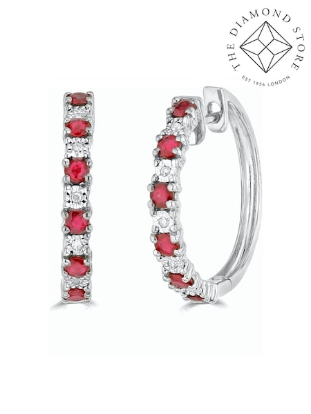 The Diamond Store Red Ruby and Lab Diamond Hoop Earrings (F26961) | €287
