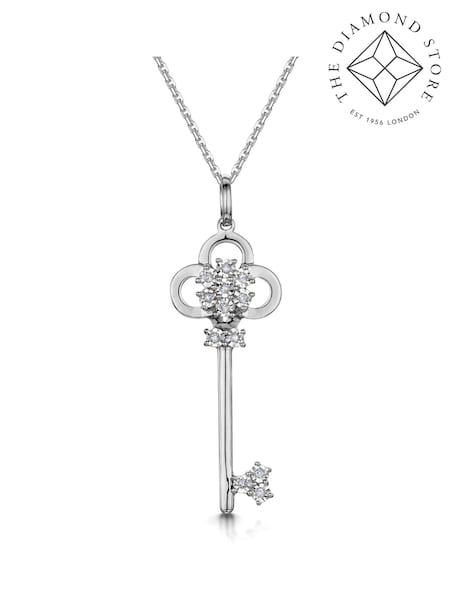 The Diamond Store 9K White Gold Allura Key 0.07ct Diamond Pendant Necklace (F26963) | €415