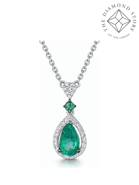The Diamond Store 9K White Gold Emerald and 0.13ct Diamond Stellato Necklace (F26968) | €893