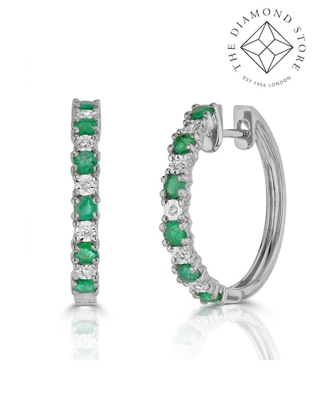 The Diamond Store Green Emerald and Lab Diamond Hoop Earrings (F26976) | €279