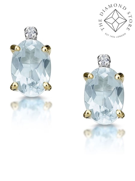 The Diamond Store Blue Aquamarine 0.80CT And Diamond 9K Earrings (F26979) | €190