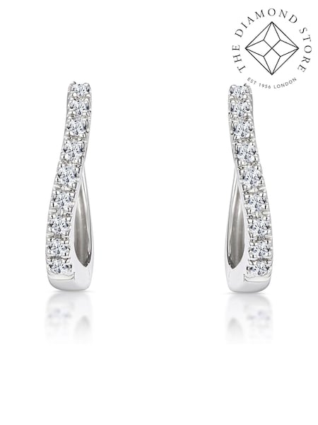 The Diamond Store 9K White Gold 0.11ct 12mm x 2mm Hoop Earrings (F26983) | €402