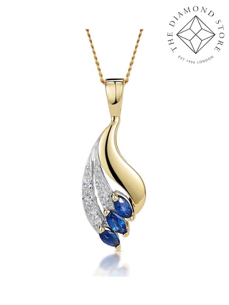 The Diamond Store Blue 9K Yellow Gold Tone Sapphire 4 x 2mm And Diamond Pendant Necklace (F26984) | €313