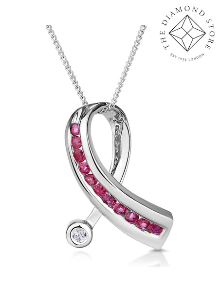 The Diamond Store Red Ruby 0.33CT And Diamond 9K White Gold Ribbon Pendant Necklace (F26985) | €441