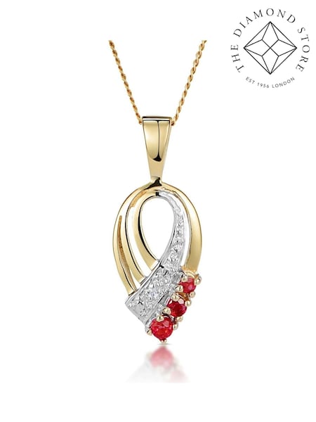 The Diamond Store Red 9K Yellow Gold Tone Ruby 2.25mm And Diamond Pendant Necklace (F26994) | €279