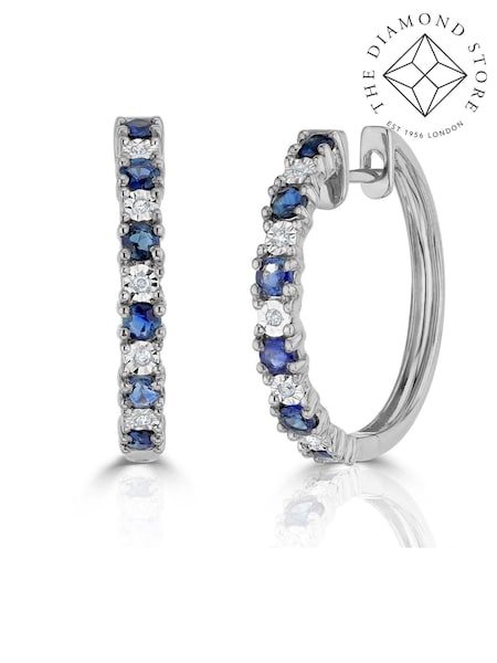 The Diamond Store Blue Sapphire and Lab Diamond Hoop Earrings (F26995) | €287