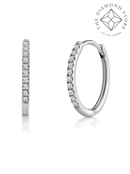 The Diamond Store 9K White Gold 0.09ct Stellato Encrusted 13mm x 1.5mm Hoop Earrings (F27002) | €370