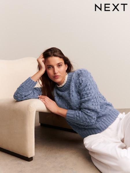 Blue Chambray Frill Collar Stitch Detail Jumper With Wool (F27008) | €49.50