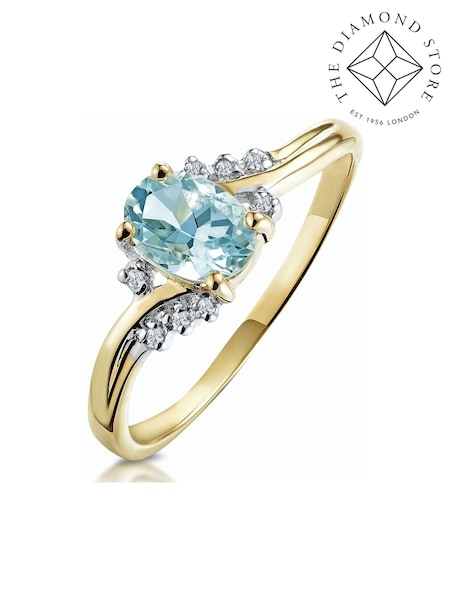 The Diamond Store 9K Gold 0.70ct Aquamarine and Diamond Ring (F27045) | €338