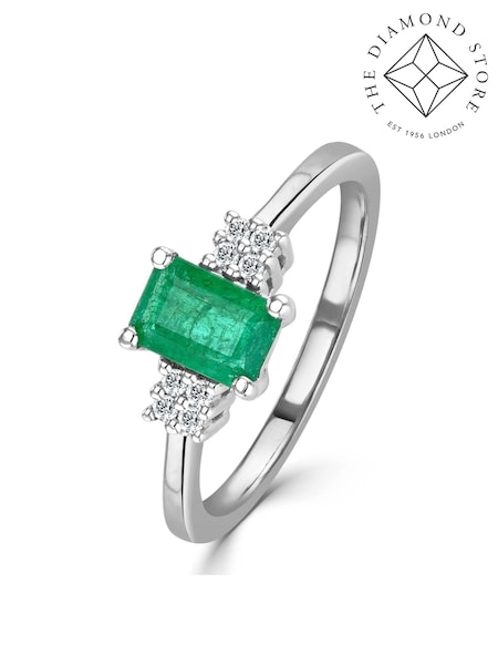 The Diamond Store 9K White Gold 6 x 4mm Emerald and Diamond Ring (F27054) | €573