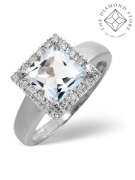 The Diamond Store 9K White Gold 1.42ct Aquamarine and Diamond Ring (F27057) | €791
