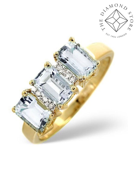 The Diamond Store 9K Yellow Gold 1.65ct Aquamarine and Diamond Ring (F27058) | €458