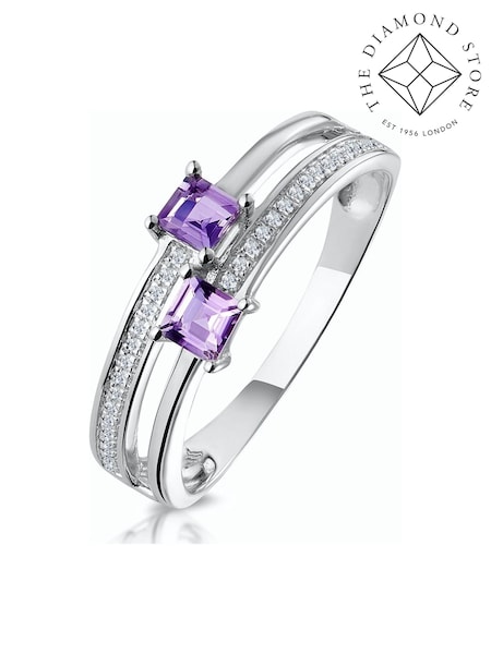The Diamond Store 9K White Gold Twin Amethyst And Diamond Stellato Ring (F27061) | €441