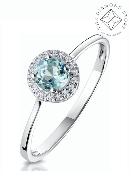 The Diamond Store 9K White Gold 0.37ct Aquamarine and Diamond Stellato Ring (F27076) | €381