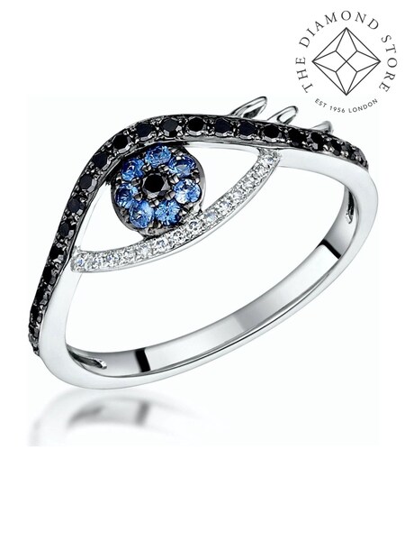 The Diamond Store 9K White Gold Diamond Sapphire Evil Eye Hamsa Stellato Ring (F27077) | €510