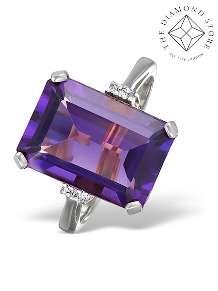 The Diamond Store 9K White Gold 6.40ct Amethyst and Diamond Ring (F27078) | €620