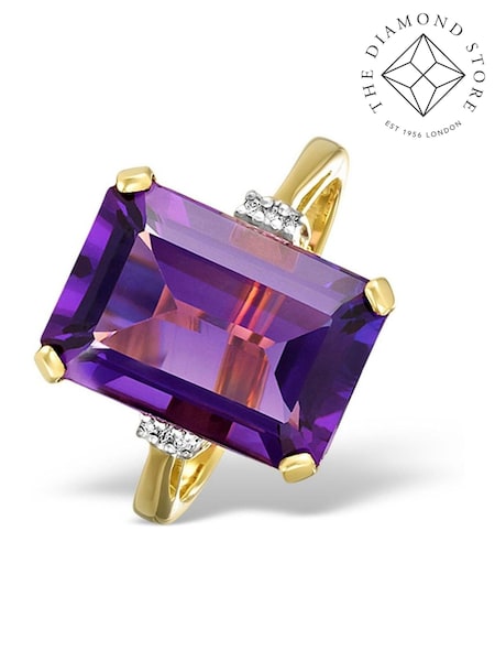 The Diamond Store 9K Yellow Gold 6.40ct Purple Amethyst and Diamond Ring (F27079) | €573