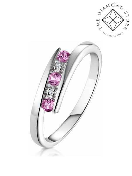 The Diamond Store 9K White Gold Diamond and Pink Sapphire Ring (F27081) | €344