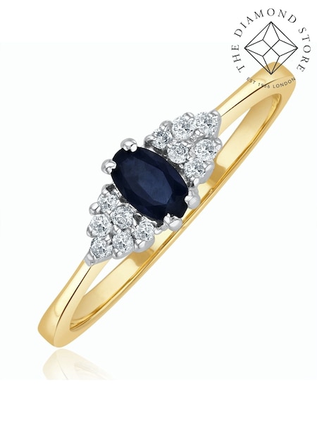The Diamond Store 9K Yellow Gold 5 x 3mm Sapphire and Diamond Ring (F27082) | €467