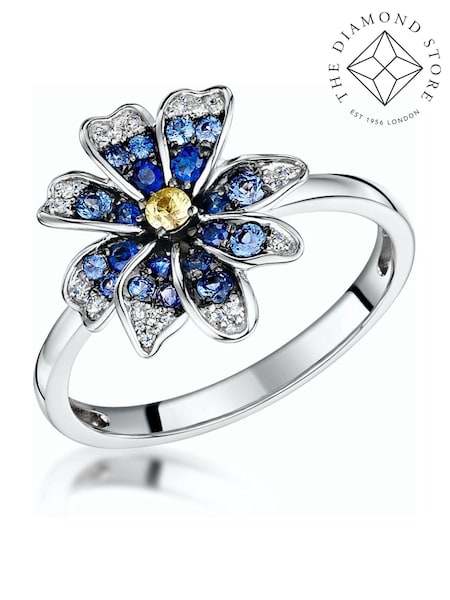 The Diamond Store 9K White Gold Sapphire Yellow Sapphire and Diamond Stellato Ring (F27083) | €568