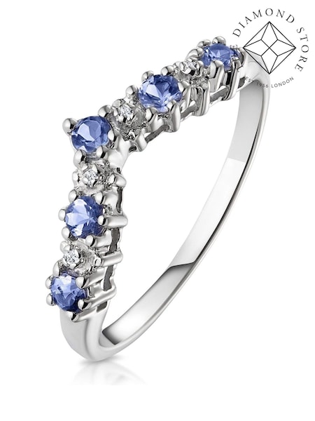 The Diamond Store 9K White Gold Diamond and 0.35ct Tanzanite Wishbone Ring (F27084) | €344
