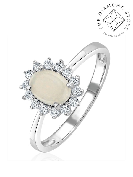 The Diamond Store 9K White Gold Opal 7 x 5mm And Diamond Ring (F27092) | €562