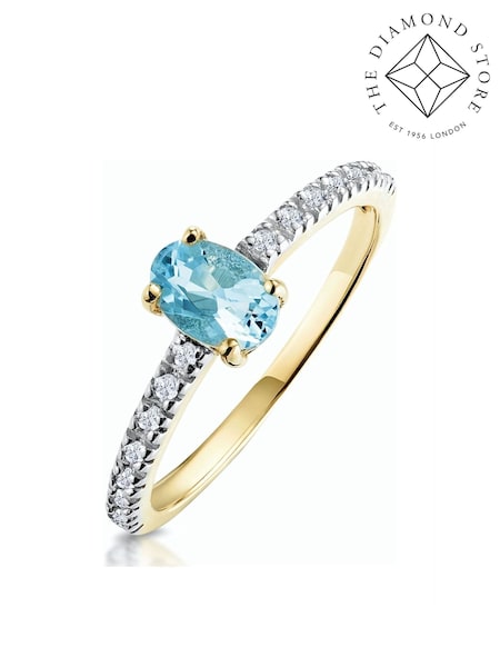 The Diamond Store 9K Yellow Gold 0.35CT Aquamarine And Diamond Ring (F27096) | €318