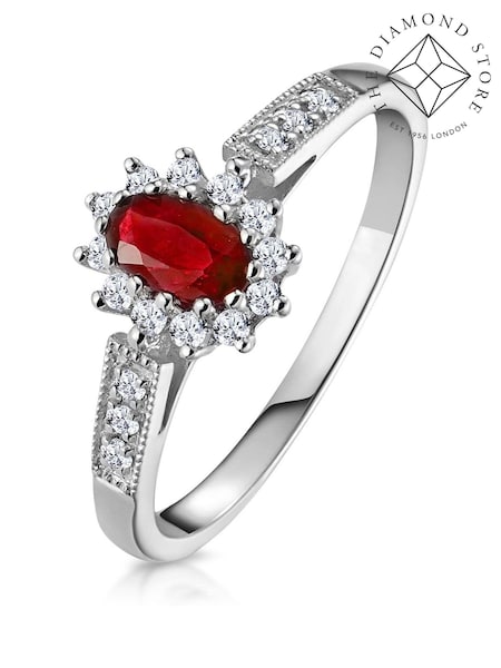 The Diamond Store 925 Silver Centre Ruby With Lab Diamonds 5 x 3mm Ring (F27098) | €224