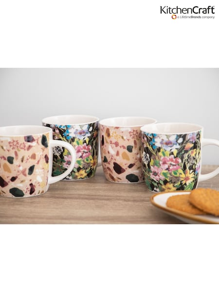 Kitchencraft Set Of 4 Terrazzo Floral Colourful Ceramic Mugs (F27151) | €46